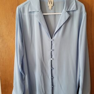 Worthington Light Blue Button-Up Blouse